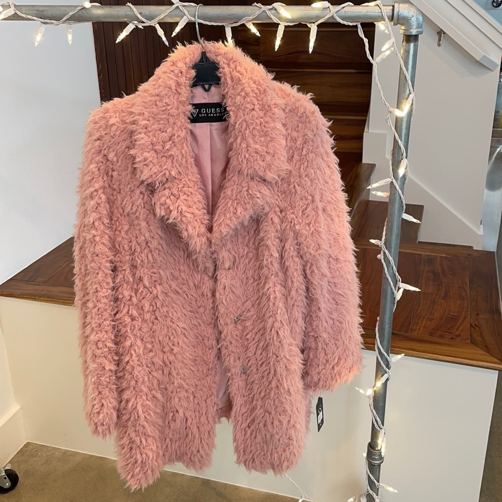 Guess Pink Teddy Bear Coat XL NWT